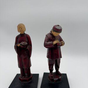 Vintage Asian Figurine Pair Red Painted Male Female wedding gifts antique